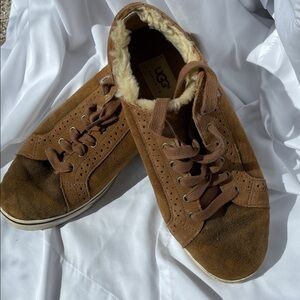 UGG Chestnut Suede Shearling-Lined Lace-Up Sneakers